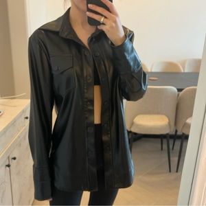 Materiel faux leather shirt jacket size XS